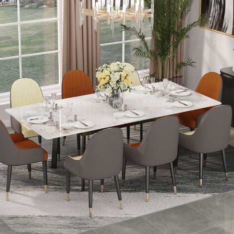Modern Extendable Dining Table With Slate Stone Top Heavy Duty, Elegant white