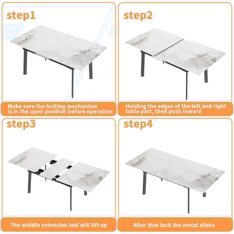 Modern Extendable Dining Table With Slate Stone Top Heavy Duty, Elegant white