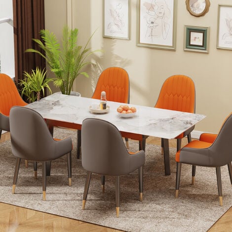 Modern Extendable Dining Table With Slate Stone Top Heavy Duty, Elegant white
