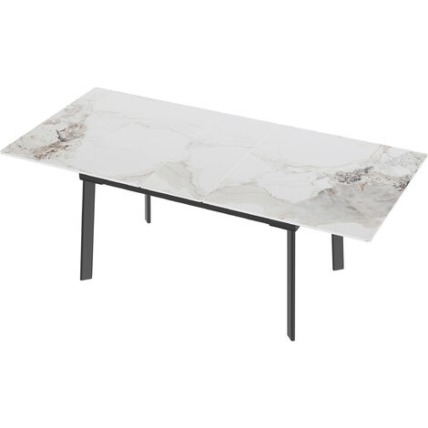 Modern Extendable Dining Table With Slate Stone Top Heavy Duty, Elegant white