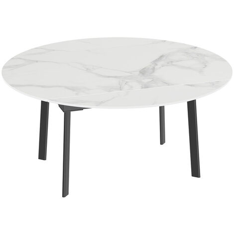 52" Round Slate Extendable Dining Table Retractable Leaf Restaurant Table, Grey white