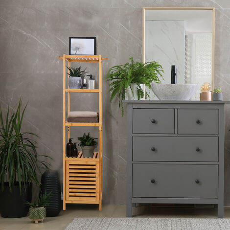 Tall Slim Bathroom Cabinet Freestanding Storage Organiser with 3 Shelves