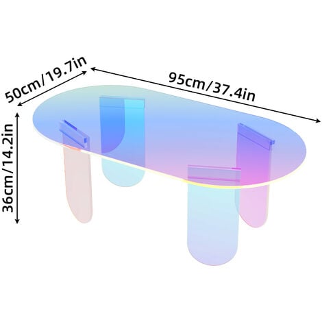 Clear Acrylic Coffee Table, Oval Iridescent Side End Table Rainbow Colors Home Living Room