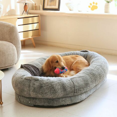 BingoPaw Large Human Dog Bed Pets Giant Beanbag Bed with Washable Fur Cover, Blanket