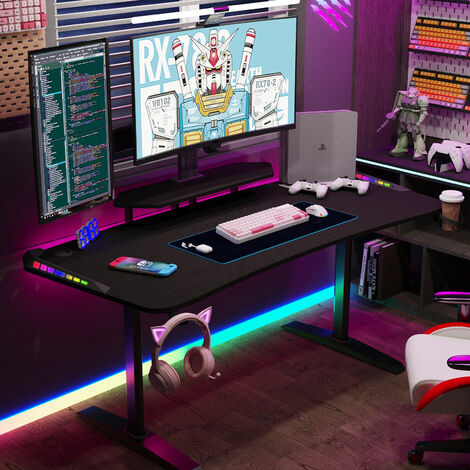 RGB Racing Gaming Desk Computer Table With Keyboard Mouse Mat Sofa Side Table Bedroom