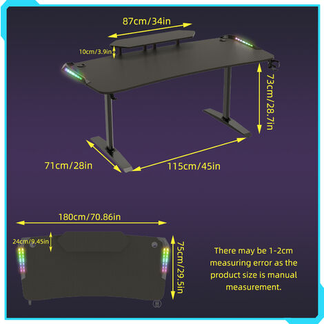 RGB Racing Gaming Desk Computer Table With Keyboard Mouse Mat Sofa Side Table Bedroom