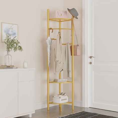 Modern Metal Corner Coat Rack Stand Porch Hall Tree Clothes Rail Hooks Backpack