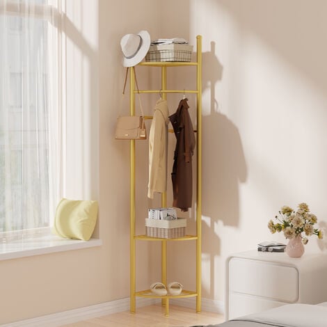 Modern Metal Corner Coat Rack Stand Porch Hall Tree Clothes Rail Hooks Backpack