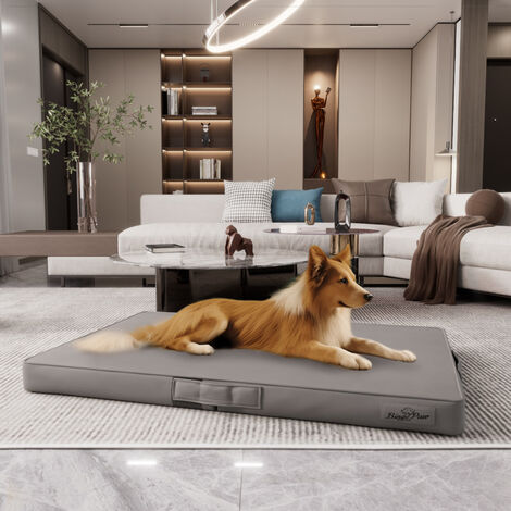 BingoPaw Large Dog Bed Deluxe 3D PU Leather Pet Cushion Car Cage Crate Platfoam Mattress, Grey 96.5x70.5x9cm