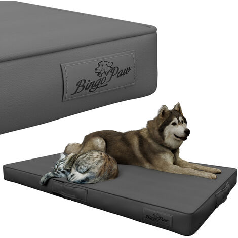 BingoPaw Large Dog Bed Deluxe 3D PU Leather Pet Cushion Car Cage Crate Platfoam Mattress, Grey 96.5x70.5x9cm