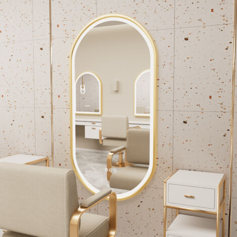 Gold Aluminium Alloy Frame Illuminated LED Bathroom Mirror Living Room Wall Mirror, Oval 1000x500mm