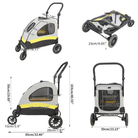 BingoPaw 4 Oversized Wheels Heavy Duty Pet Pram Doggy Pushchair with Brakes for Small Medium Dogs