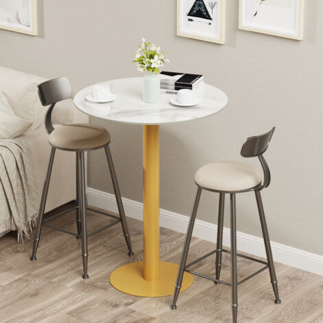 Round Bistro Table Pub Bar Slate Dining Table Kitchen Breakfast Apartment Height Table, GOLD 70cm W x 100cm H