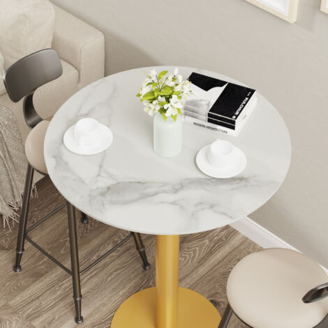 Round Bistro Table Pub Bar Slate Dining Table Kitchen Breakfast Apartment Height Table, GOLD 70cm W x 100cm H