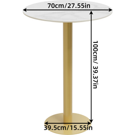 Round Bistro Table Pub Bar Slate Dining Table Kitchen Breakfast Apartment Height Table, GOLD 70cm W x 100cm H