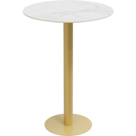 Round Bistro Table Pub Bar Slate Dining Table Kitchen Breakfast Apartment Height Table, GOLD 70cm W x 100cm H