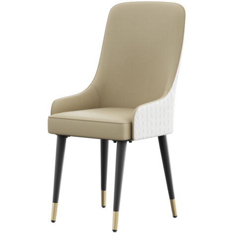 Set of 2 Modern Luxury Microfiber Leather Dining Chairs With Lion Head Knocker, Khaki Creamy White