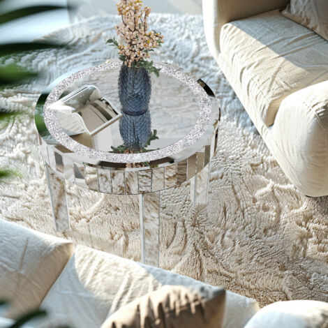 Modern Silver Mirrored Coffee Table Bling Diamonds Accent Table Sofa Side Table