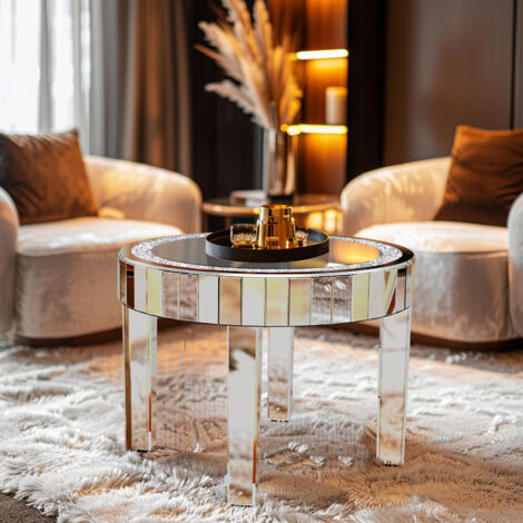 Modern Silver Mirrored Coffee Table Bling Diamonds Accent Table Sofa Side Table