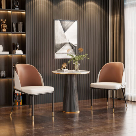 Two-tone Microfiber Leather Upholstered Dining Chairs (Set of 2) - Brown/Off White