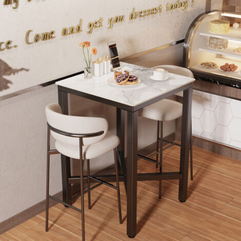 Tall Pub Square Cocktail Bar Table Sintered Stone Top Dining Table - Multi Colour
