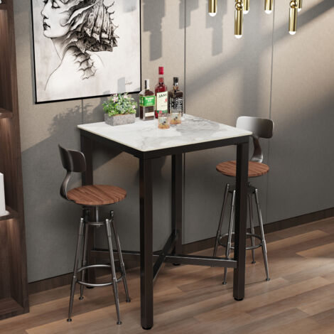 Tall Pub Square Cocktail Bar Table Sintered Stone Top Dining Table - Multi Colour