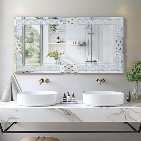LUVODI Large Bathroom Mirror Wall Mounted 3D Luxury Silver Wall Mirror Modern Artistic Mirror Hallway Decor, Rectangular 120cm x 60cm