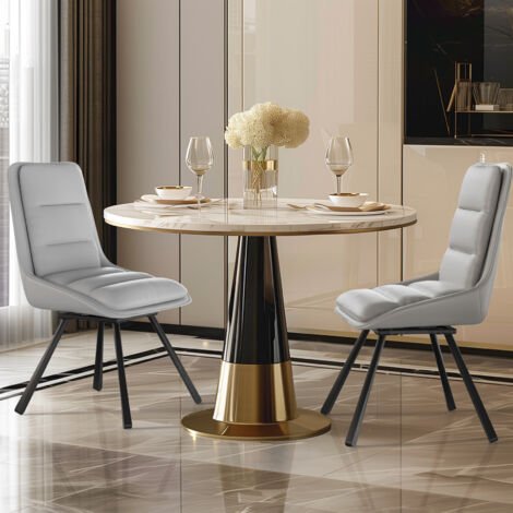2x Modern Luxury Microfiber Leather Upholstered Dining Chairs Rotatable Seat - Grey