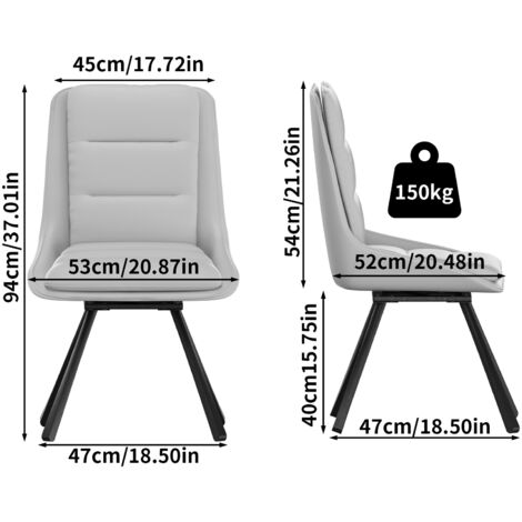 2x Modern Luxury Microfiber Leather Upholstered Dining Chairs Rotatable Seat - Grey