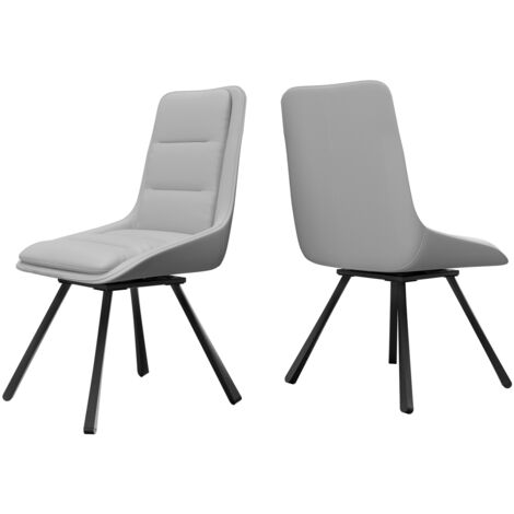2x Modern Luxury Microfiber Leather Upholstered Dining Chairs Rotatable Seat - Grey
