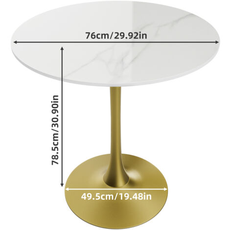 Round Dining Table Marble Modern Tulip Table Slate Tabletop with Golden Pedestal Base, Bistro Kitchen Dining Room, Glossy White