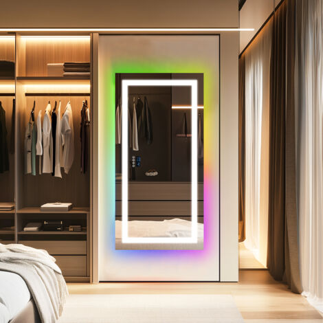 RGB Colorful Smart LED Illuminated Fog-free Extra Large Bathroom Mirror with Bluetooth Speakers, Time and Date Digital Display - Rectangular 1600mm x 800mm (1/5)