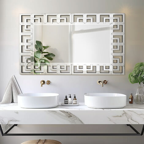 LUVODI Large Bathroom Mirror Wall Mounted 3D Luxury Silver Wall Mirror Modern Artistic Mirror Hallway Decor, Rectangular 70cm x 120cm