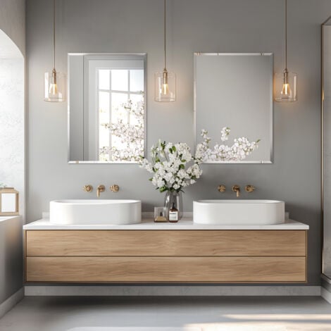 Rectangle Bathroom Mirror Wall Mounted Modern Stylish Design with Contemporary Bevelled Edges - 70cm x 50cm