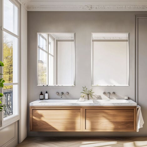 Rectangle Bathroom Mirror Wall Mounted Modern Stylish Design with Contemporary Bevelled Edges - 80cm x 60cm