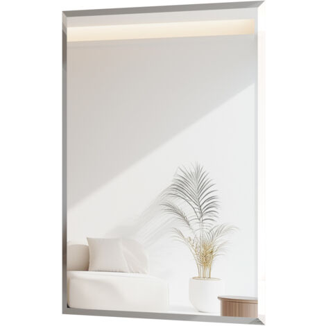 Rectangle Bathroom Mirror Wall Mounted Modern Stylish Design with Contemporary Bevelled Edges - 80cm x 60cm