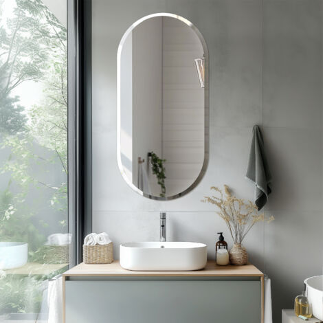 Ellipse Bathroom Mirror Wall Mounted Modern Stylish Design with Contemporary Bevelled Edges - 60cm W x 120cm H