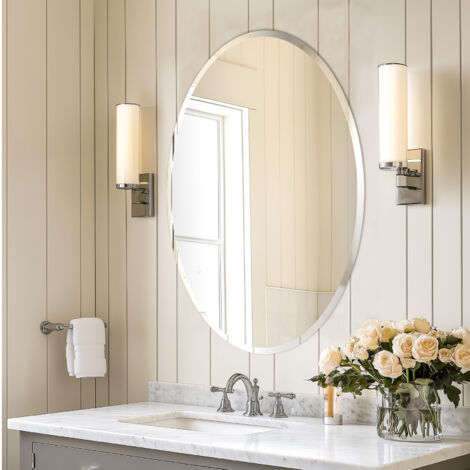 Oval Bathroom Mirror Wall Mounted Modern Stylish Design with Contemporary Bevelled Edges - 60cm W x 80cm H