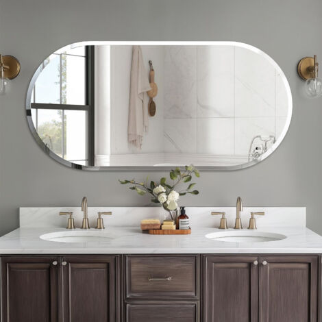 Ellipse Bathroom Mirror Wall Mounted Modern Stylish Design with Contemporary Bevelled Edges - 50cm W x 100cm H