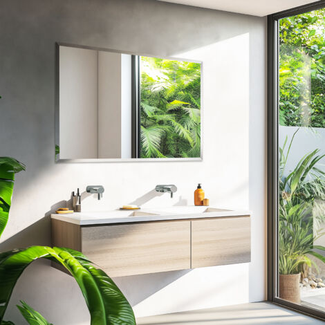 Rectangle Bathroom Mirror Wall Mounted Modern Stylish Design with Contemporary Bevelled Edges - 100cm x 70cm