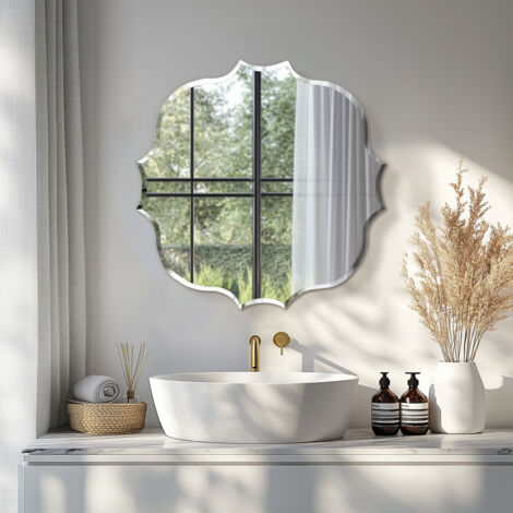 Irregular Bathroom Mirror Wall Mounted Modern Stylish Design with Contemporary Bevelled Edges - 60cm x 60cm