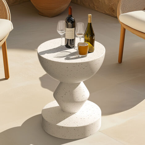 UNHO Lightweight Concrete Garden Side Table Indoor Outdoor Tea Table Balcony Flower Stool