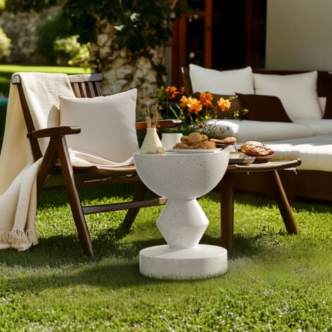 UNHO Lightweight Concrete Garden Side Table Indoor Outdoor Tea Table Balcony Flower Stool