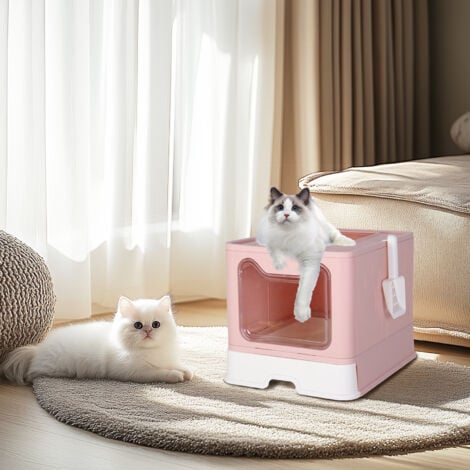 BingoPaw Large Pet Cat Litter Box Portabe Design Fully Enclosed with Easy Clean Tray - Pink