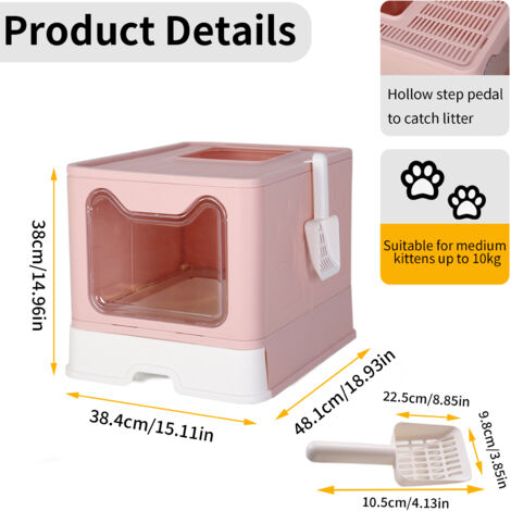 BingoPaw Large Pet Cat Litter Box Portabe Design Fully Enclosed with Easy Clean Tray - Pink