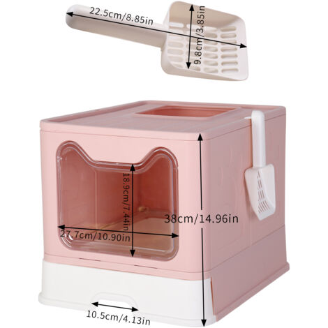 BingoPaw Large Pet Cat Litter Box Portabe Design Fully Enclosed with Easy Clean Tray - Pink