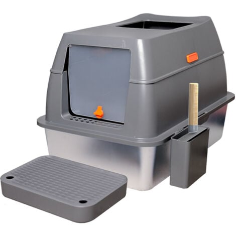 BingoPaw XL Stainless Steel Cat Litter Box Enclosed Cat Toilet with Poop Scooper Footboard