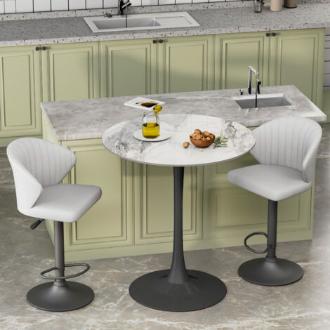 100cm Tall Round Dining Table Marble Modern Tulip Table Slate Tabletop with Metal Black Pedestal Base, Bistro Kitchen Dining Room, Jade White