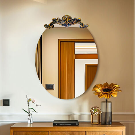 Vintage Baroque Oval Mirror Antique Brass Wall Mirror for Entryway Fireplace Hallway Bathroom Living Room - 70cm x 90cm