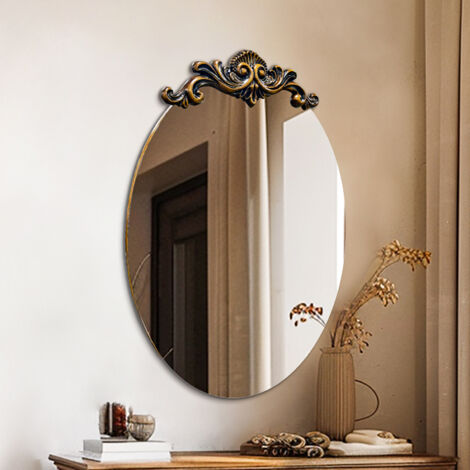 Vintage Baroque Oval Mirror Antique Brass Wall Mirror for Entryway Fireplace Hallway Bathroom Living Room - 60cm x 80cm